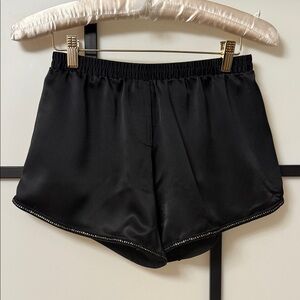 100% Silk Black Tap Shorts with Rhinestone Crystal Hem Luxury Sleepwear Size S/M